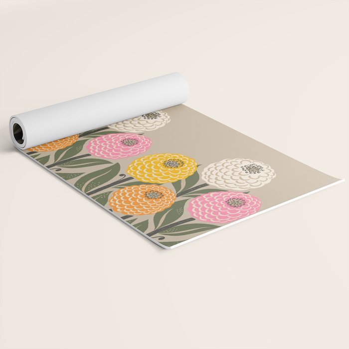 Bloom Wildly - Colorful Zinnia Flowers and Butterfly Yoga Mat Gallery Image 2
