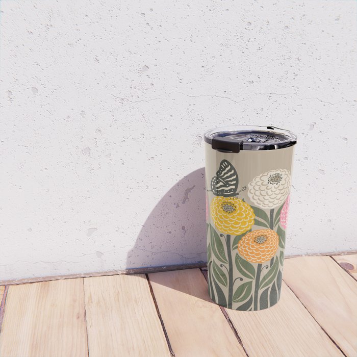 Bloom Wildly - Colorful Zinnia Flowers and Butterfly Travel Mug Gallery Image 4