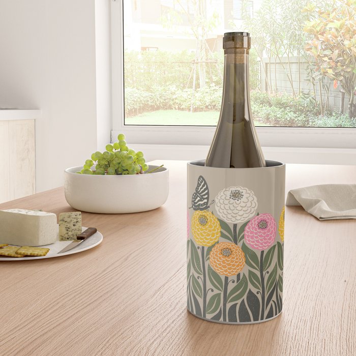 Bloom Wildly - Colorful Zinnia Flowers and Butterfly Wine Chiller Gallery Image 4