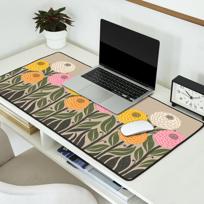 Bloom Wildly - Colorful Zinnia Flowers and Butterfly Desk Mat Gallery Image 2