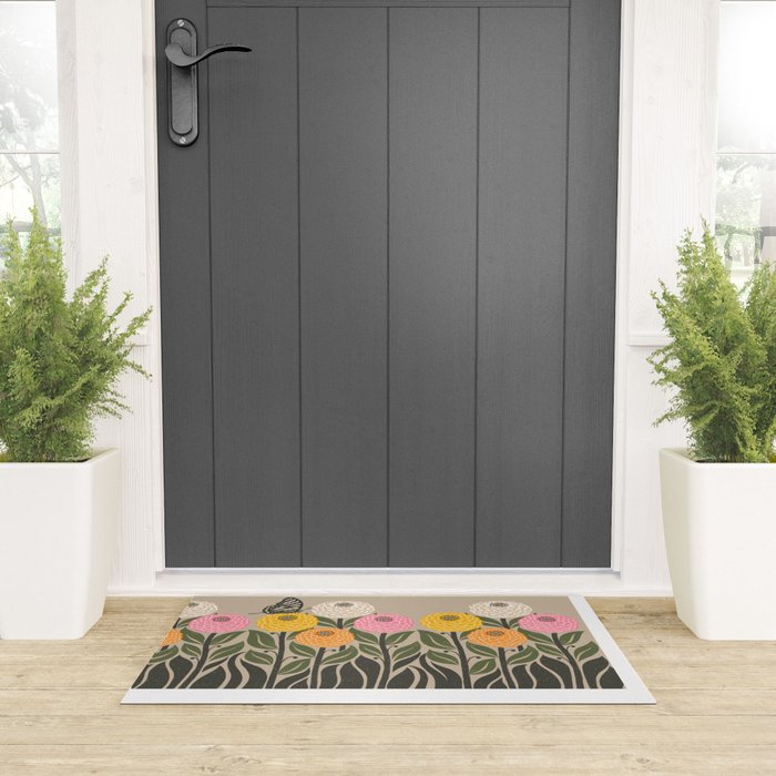 Bloom Wildly - Colorful Zinnia Flowers and Butterfly Welcome Mat Gallery Image 3