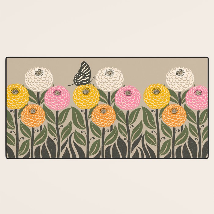 Bloom Wildly - Colorful Zinnia Flowers and Butterfly Desk Mat Gallery Image 3