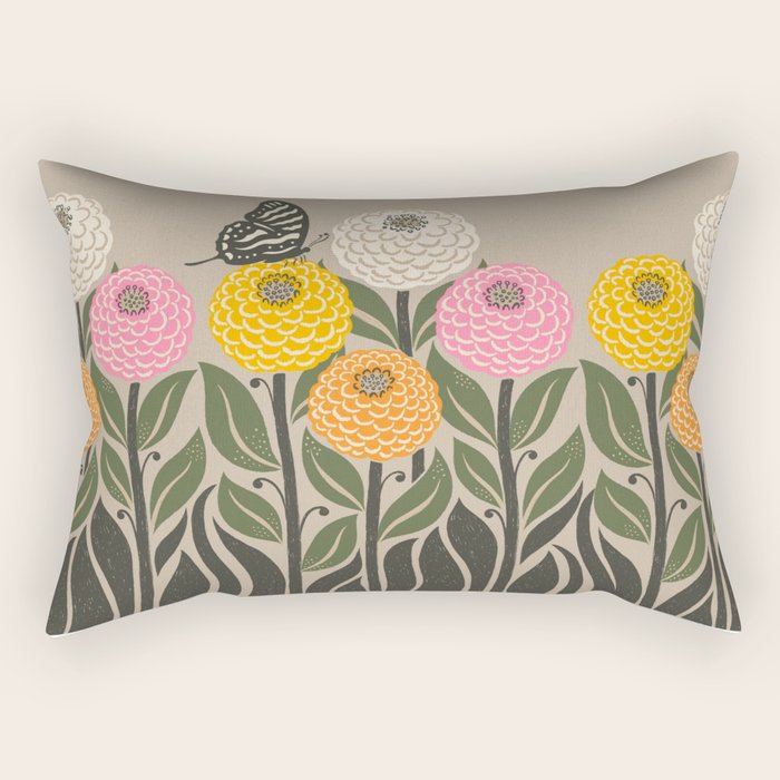 Bloom Wildly - Colorful Zinnia Flowers and Butterfly Rectangular Pillow Gallery Image 1