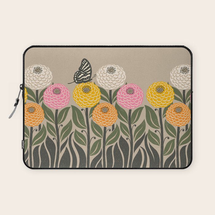 Bloom Wildly - Colorful Zinnia Flowers and Butterfly Laptop Sleeve Gallery Image 1