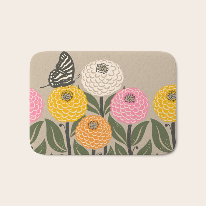 Bloom Wildly - Colorful Zinnia Flowers and Butterfly Bath Mat Gallery Image 1