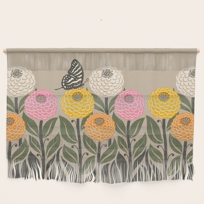 Bloom Wildly - Colorful Zinnia Flowers and Butterfly Wall Hanging Gallery Image 1