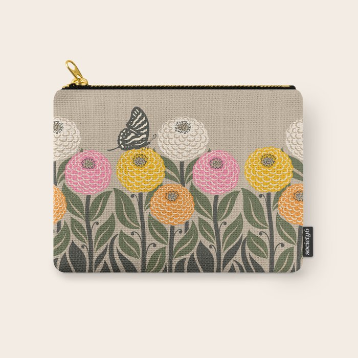 Bloom Wildly - Colorful Zinnia Flowers and Butterfly Carry All Pouch Gallery Image 1