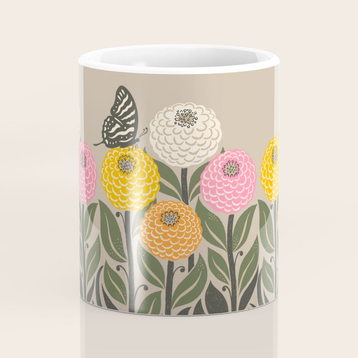 Bloom Wildly - Colorful Zinnia Flowers and Butterfly Coffee Mug Gallery Image 4