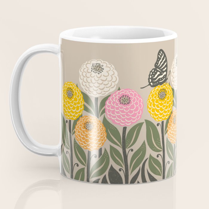 Bloom Wildly - Colorful Zinnia Flowers and Butterfly Coffee Mug Gallery Image 3