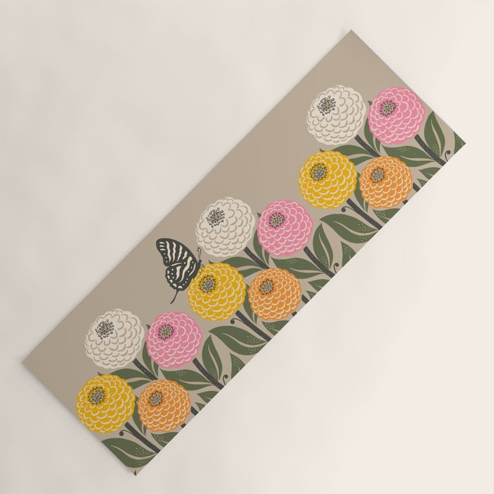 Bloom Wildly - Colorful Zinnia Flowers and Butterfly Yoga Mat Gallery Image 1