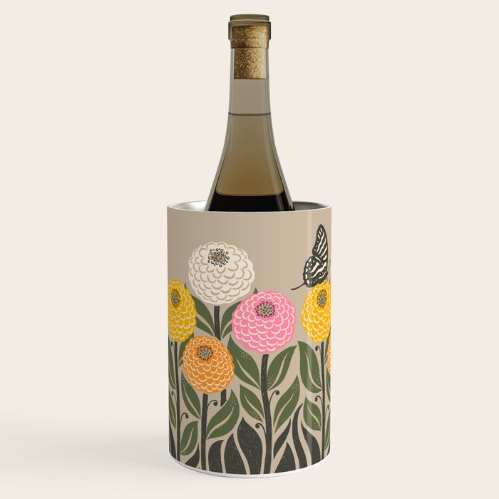 Bloom Wildly - Colorful Zinnia Flowers and Butterfly Wine Chiller Gallery Image 2