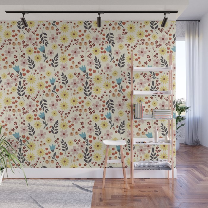 Wild flowers pattern Wall Mural Gallery Image 1