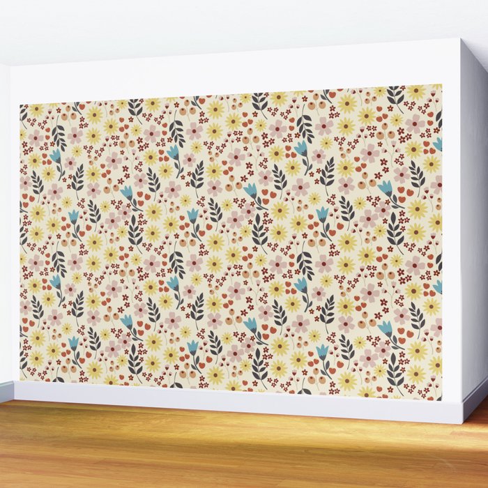Wild flowers pattern Wall Mural Gallery Image 2