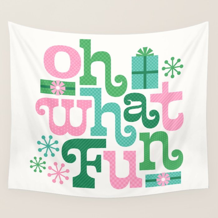Oh What Fun - Pink and Green Wall Tapestry Gallery Image 1