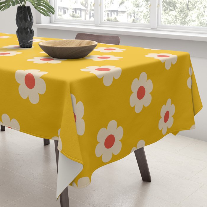 Yellow, Pink and Cream Daisy Flower Tablecloth Gallery Image 3