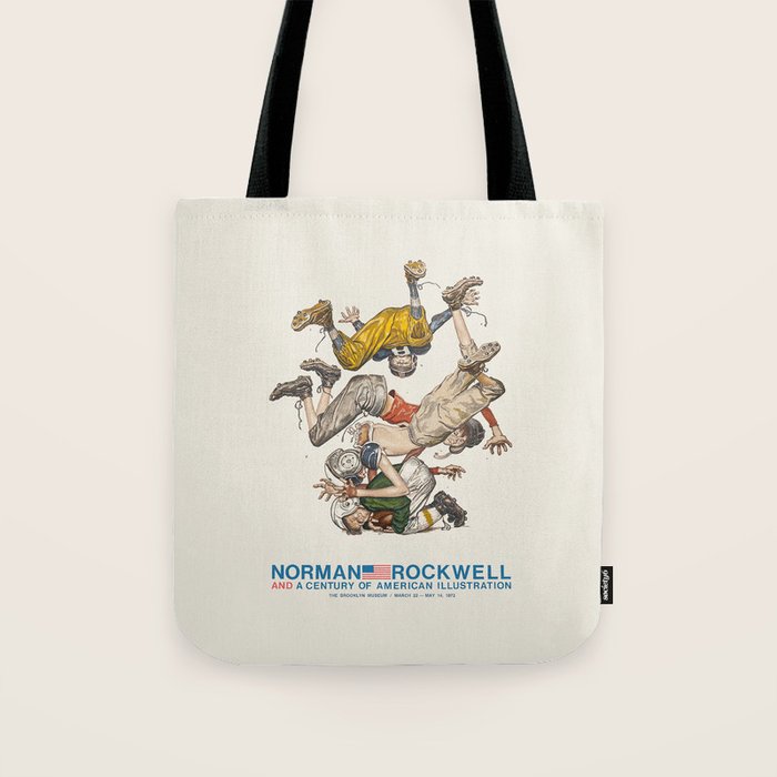 Norman Rockwell Art Exhibition Poster with Football illustration Tote Bag Gallery Image 1