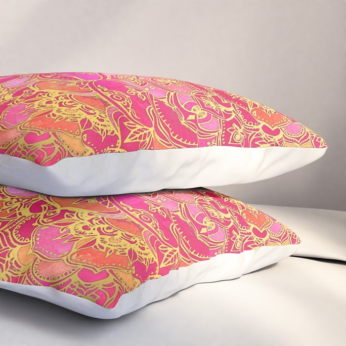 Hot Pink and Gold Baroque Floral Pattern Pillow Sham Gallery Image 3