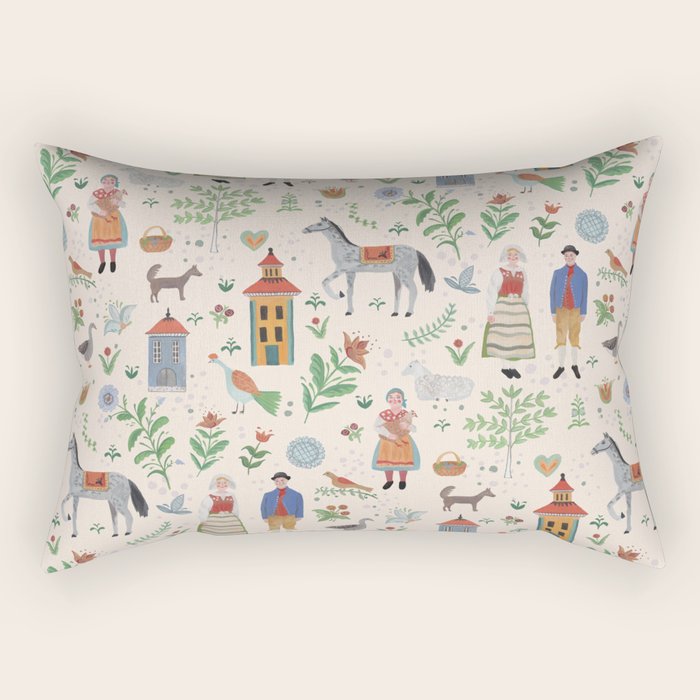 Swedish Folk Art Rectangular Pillow Gallery Image 2