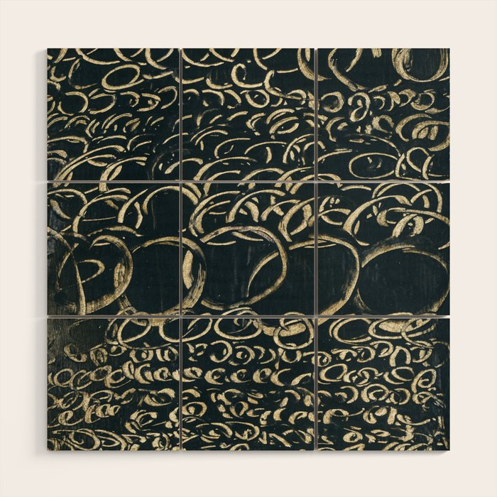 Migration - black and white abstract painting marks bold Wood Wall Art Gallery Image 1