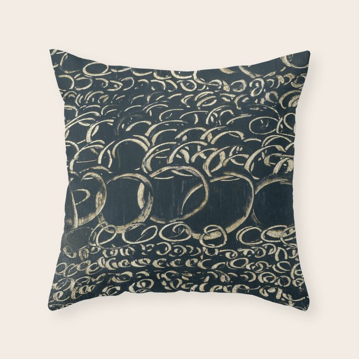 Migration - black and white abstract painting marks bold Throw Pillow Gallery Image 6