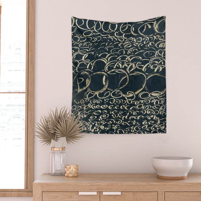 Migration - black and white abstract painting marks bold Wall Tapestry Gallery Image 2