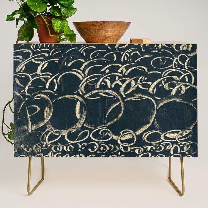 Migration - black and white abstract painting marks bold Credenza Gallery Image 1