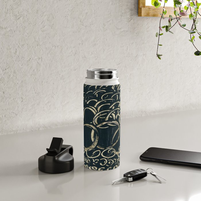 Migration - black and white abstract painting marks bold Water Bottle Gallery Image 4
