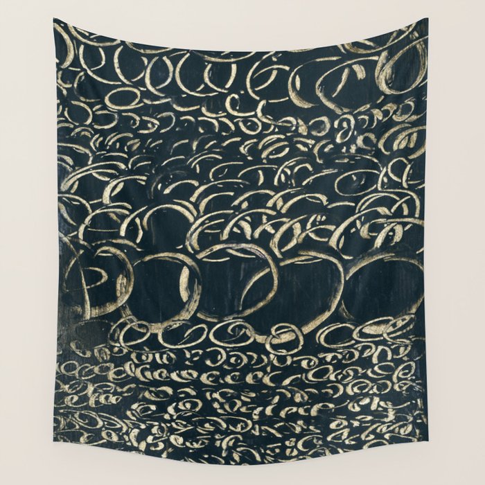 Migration - black and white abstract painting marks bold Wall Tapestry Gallery Image 4
