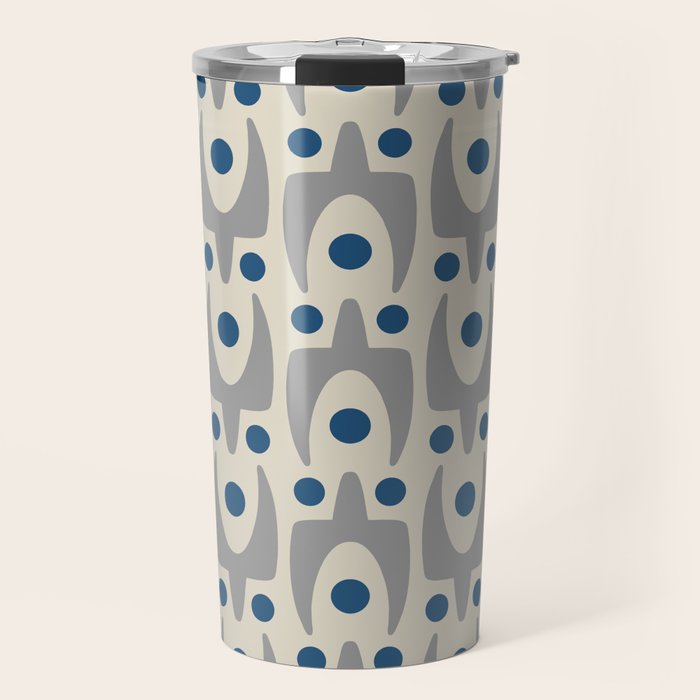 Mid Century Modern Abstract Pattern 149 Gray and Blue Travel Mug Gallery Image 1