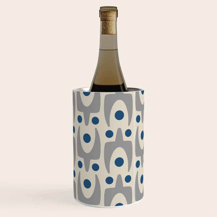 Mid Century Modern Abstract Pattern 149 Gray and Blue Wine Chiller Gallery Image 3