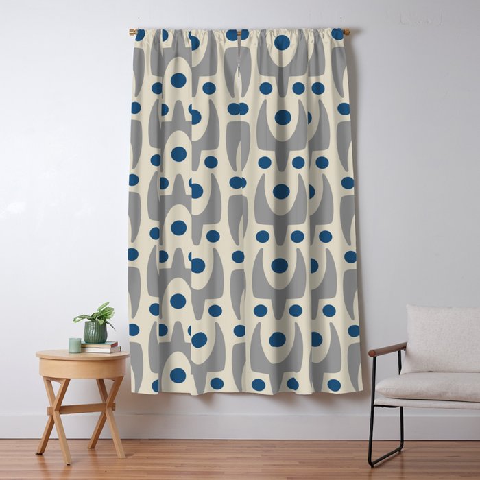 Mid Century Modern Abstract Pattern 149 Gray and Blue Window Curtain Gallery Image 5