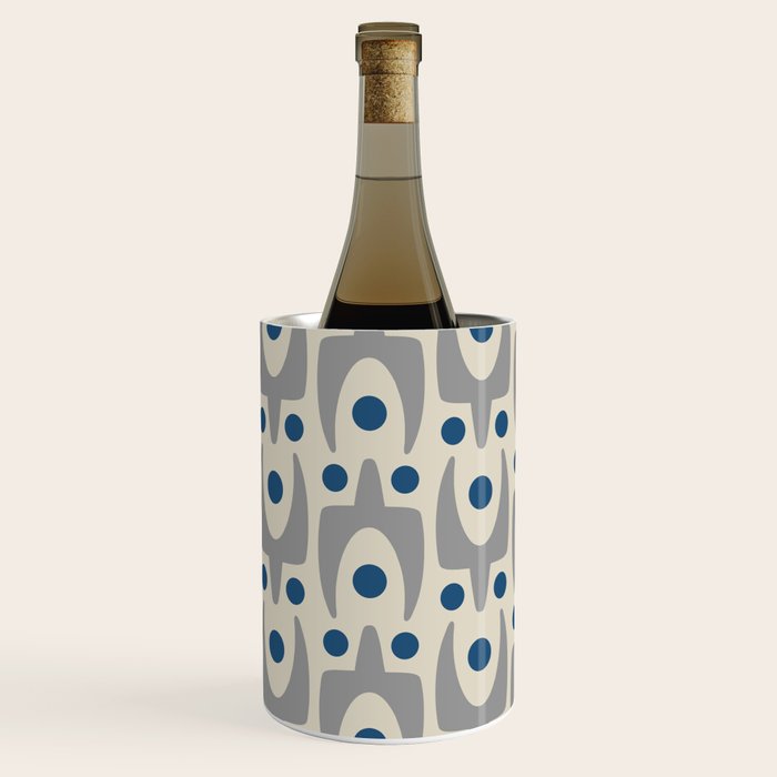 Mid Century Modern Abstract Pattern 149 Gray and Blue Wine Chiller Gallery Image 2