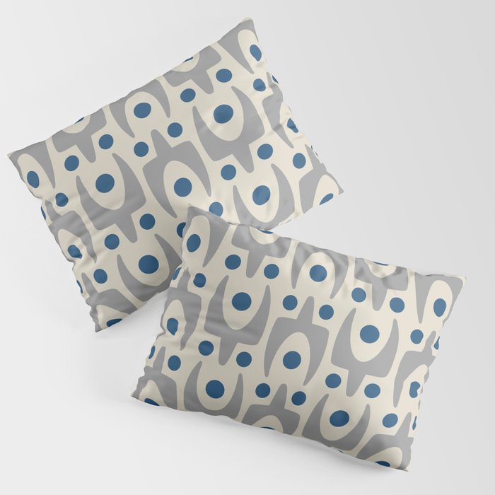 Mid Century Modern Abstract Pattern 149 Gray and Blue Pillow Sham Gallery Image 3