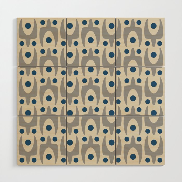 Mid Century Modern Abstract Pattern 149 Gray and Blue Wood Wall Art Gallery Image 1