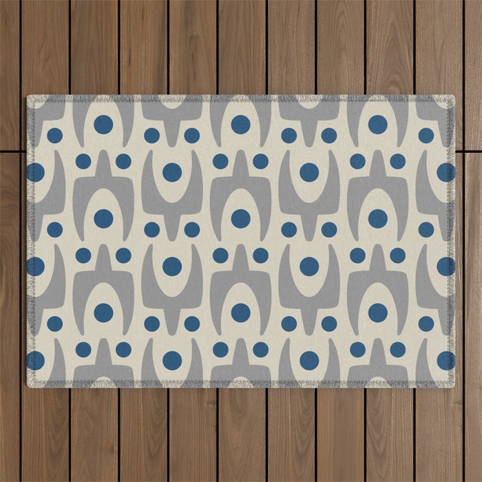Mid Century Modern Abstract Pattern 149 Gray and Blue Outdoor Rug Gallery Image 1