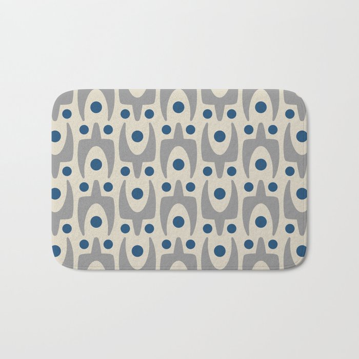 Mid Century Modern Abstract Pattern 149 Gray and Blue Bath Mat Gallery Image 1