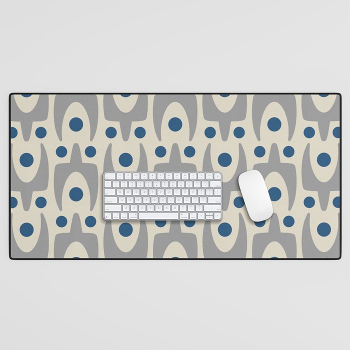 Mid Century Modern Abstract Pattern 149 Gray and Blue Desk Mat Gallery Image 1