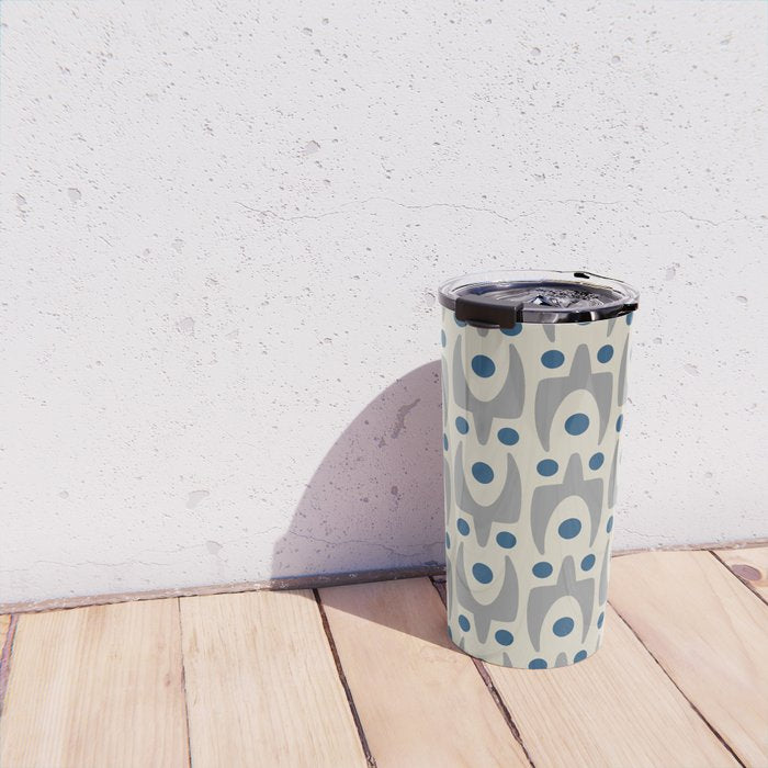 Mid Century Modern Abstract Pattern 149 Gray and Blue Travel Mug Gallery Image 4