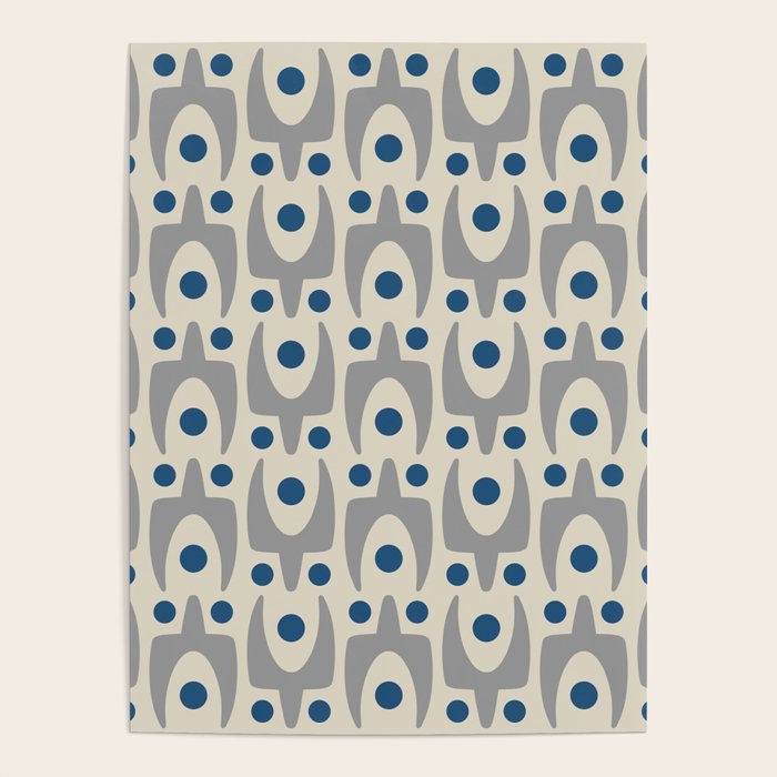 Mid Century Modern Abstract Pattern 149 Gray and Blue Poster Gallery Image 1