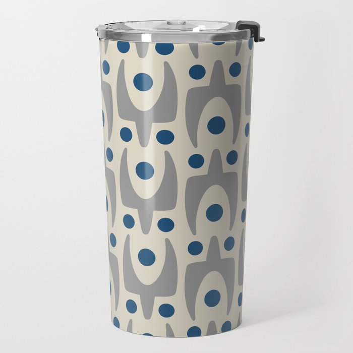 Mid Century Modern Abstract Pattern 149 Gray and Blue Travel Mug Gallery Image 2