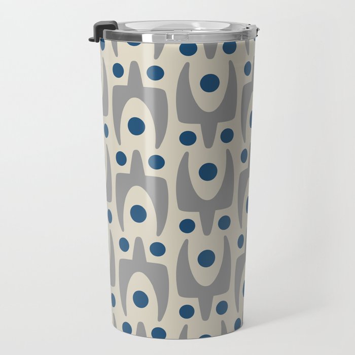 Mid Century Modern Abstract Pattern 149 Gray and Blue Travel Mug Gallery Image 3