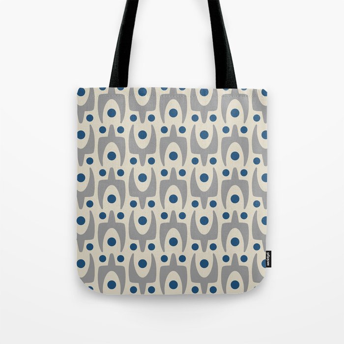 Mid Century Modern Abstract Pattern 149 Gray and Blue Tote Bag Gallery Image 1