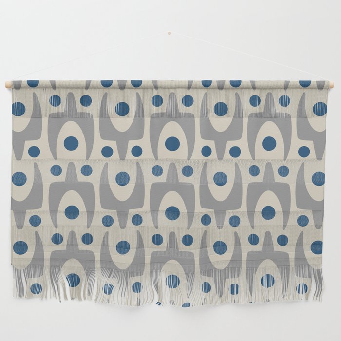 Mid Century Modern Abstract Pattern 149 Gray and Blue Wall Hanging Gallery Image 1