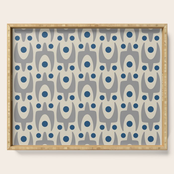 Mid Century Modern Abstract Pattern 149 Gray and Blue Serving Tray Gallery Image 1