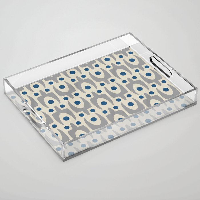 Mid Century Modern Abstract Pattern 149 Gray and Blue Acrylic Tray Gallery Image 1