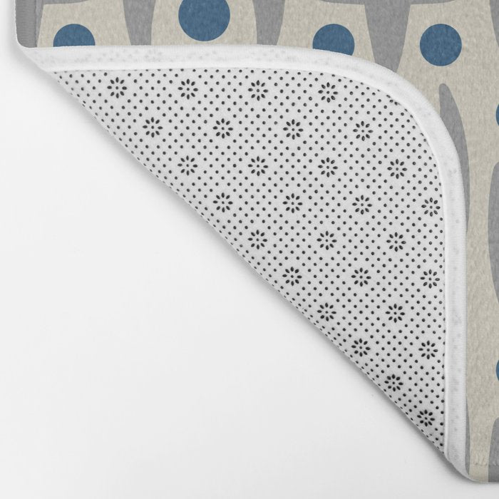 Mid Century Modern Abstract Pattern 149 Gray and Blue Bath Mat Gallery Image 2