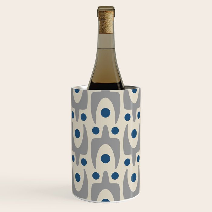 Mid Century Modern Abstract Pattern 149 Gray and Blue Wine Chiller Gallery Image 1
