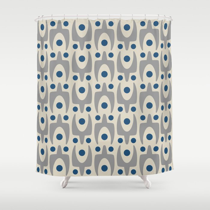 Mid Century Modern Abstract Pattern 149 Gray and Blue Shower Curtain Gallery Image 1