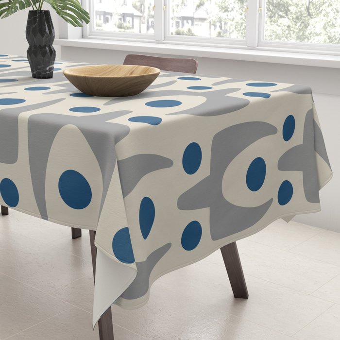 Mid Century Modern Abstract Pattern 149 Gray and Blue Tablecloth Gallery Image 3