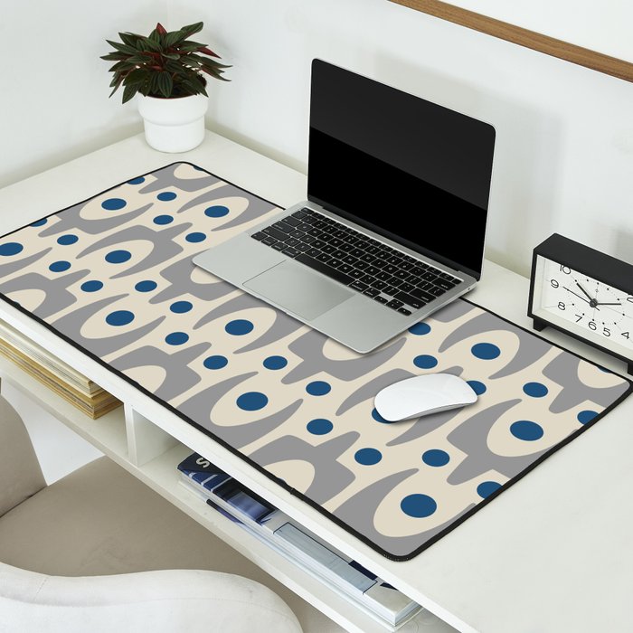 Mid Century Modern Abstract Pattern 149 Gray and Blue Desk Mat Gallery Image 2